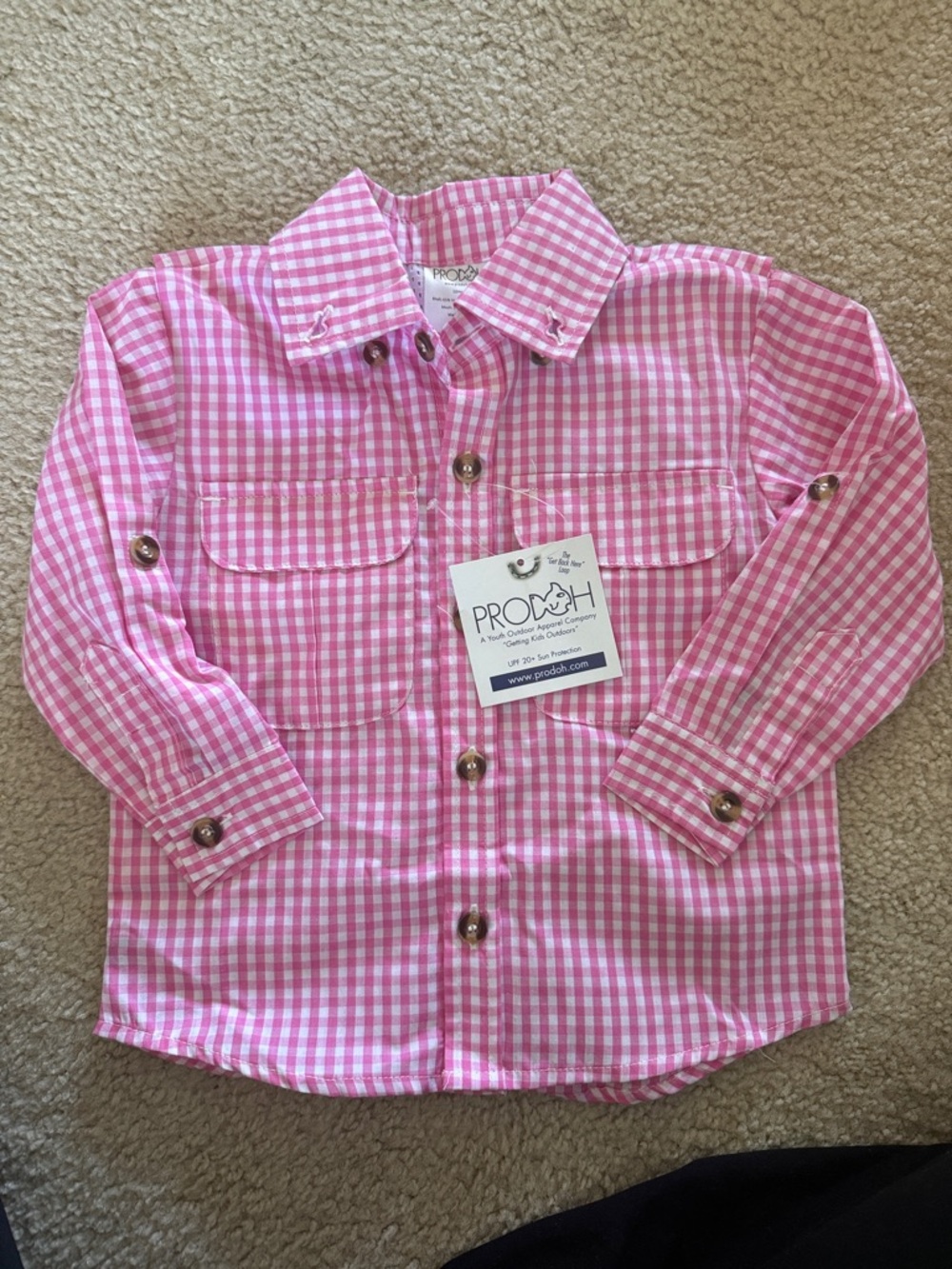 Prodoh Pink Gingham Button-Down Fishing SPF 20+ Shirt - 12 Months